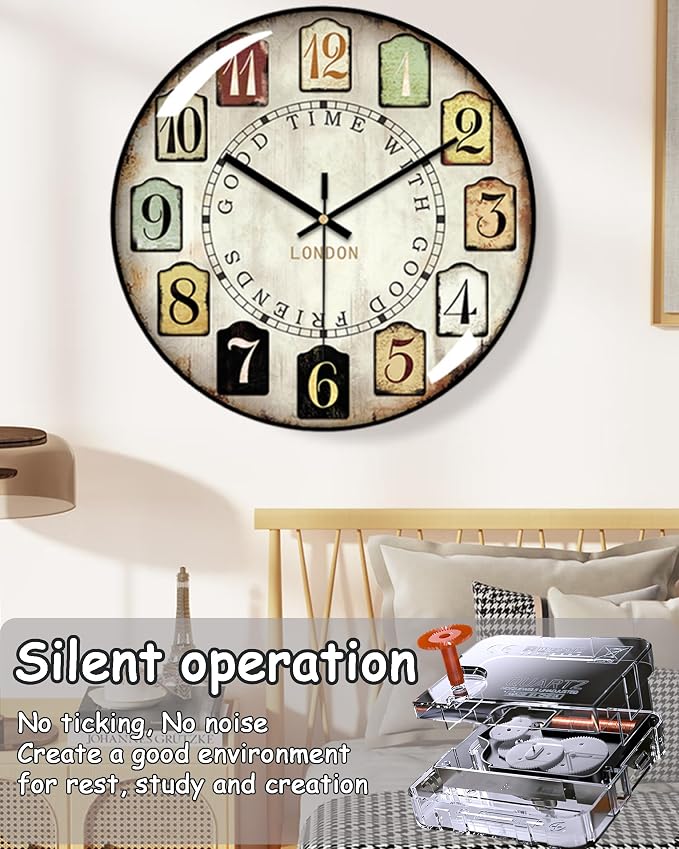Decorative Wall Clocks Batterys Operated, Retro Wall Clock - Image 2
