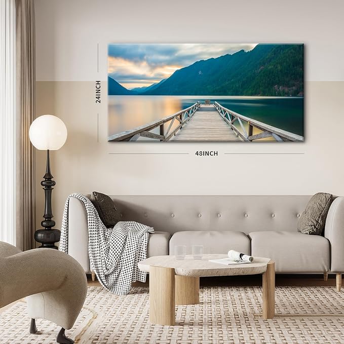 Olympic National Park Canvas Wall Art Crescent Lake Pictures Wood Dock Wall - Image 4