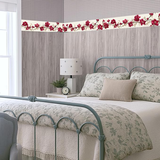 Cherry Blossom Wallpaper Border 196x4 Inch Red Flower Peel and Stick Wall - Image 7