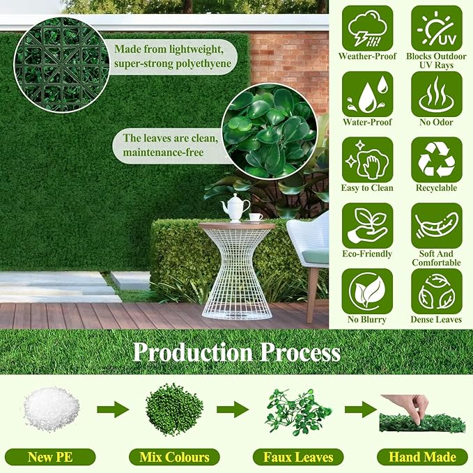 25Pcs Artificial Grass Wall Panels 10" X 10" Greenery Backdrop UV-Protected - Image 2