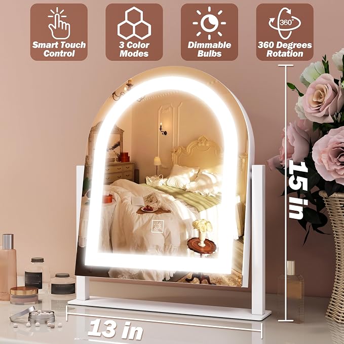 FENNIO Vanity Mirror with Lights 15"x13" Makeup Mirror with Lights, Lighted - Image 6