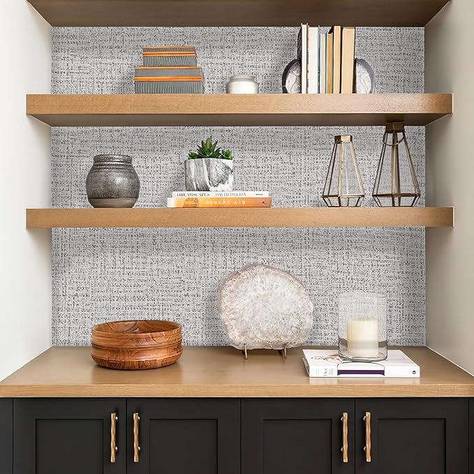 Grey Grasscloth Peel and Stick Wallpaper 17.7inchx118.1inch Textured Wallpaper - Image 4