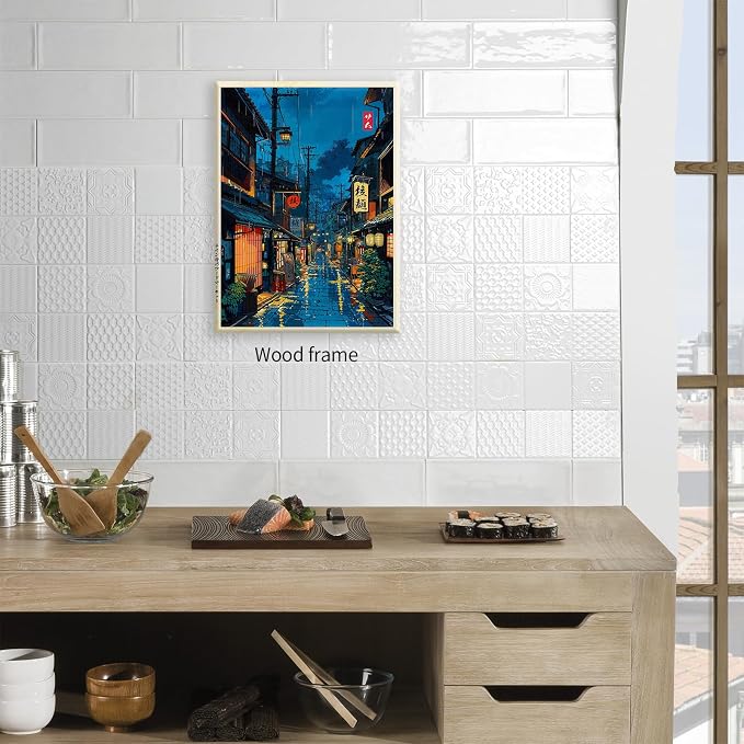 Japanese Tokyo Tea House Framed Canvas Wall Art Japanese City Street Cafe Scene - Image 5