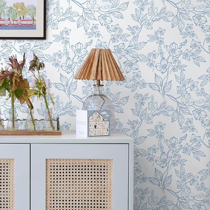 Ismoon Peel and Stick Wallpaper Blue and White Contact Paper Modern Flroal Wall - Image 3