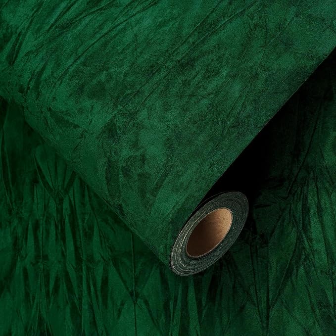 YENHOME 30"X118" Vintage Green Velvet Wallpaper Peel and Stick Dark Green - Image 6