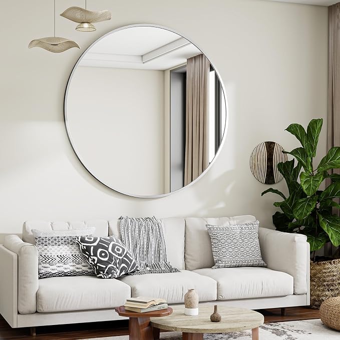VooBang Black Round Bathroom Mirror, 42 inch Large Circle Wall Mounted Hanging - Image 2