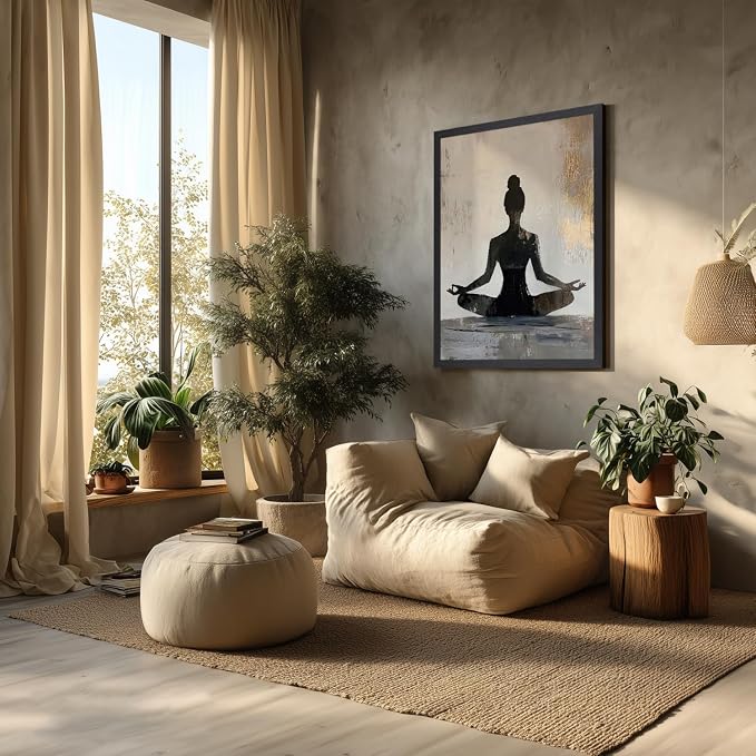 GELDSTEI Wood Framed Zen Wall Art, Modern Yoga Girl Canvas Painting, Tranquil - Image 3