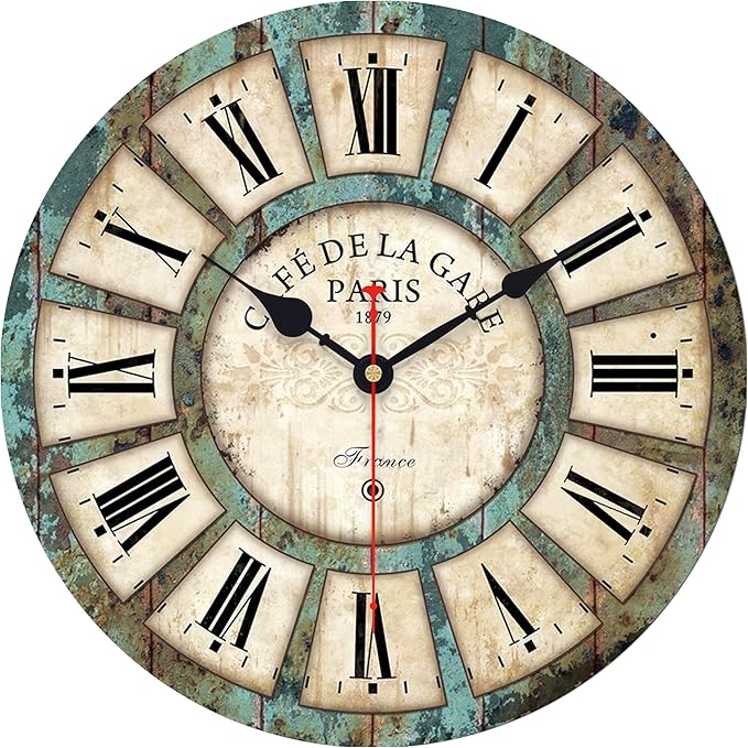 VIKMARI 14 Inch Wooden Wall Clock Battery Operated Retro Rustic Decorative Clock by VIKMARIWallClock
