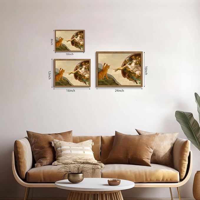 Framed Vintage Cat Canvas Wall Art, Funny Orange Cat Parody Classic Masterpiece - Image 9
