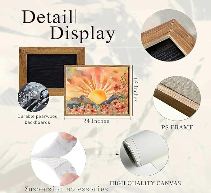 Framed Boho Sun Canvas Wall art Mid-Century Modern Abstract Bohemian Sunset in - Image 2