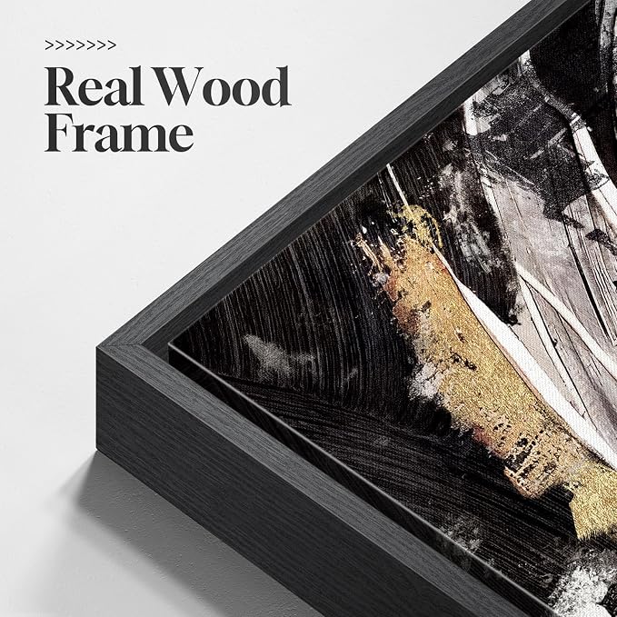 Large Framed Abstract Wall Art for Living Room, Horizontal Black Gold and White - Image 6