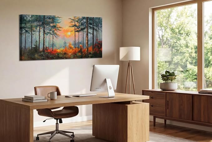 Ardemy Sunset Pines Wall Art Hand-Painted Texture Forest Canvas Painting - Image 3
