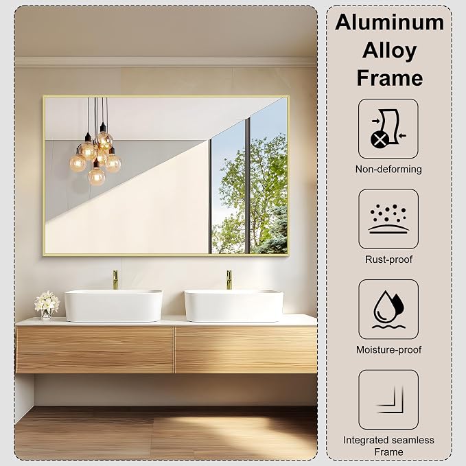 KOCUUY Large Gold Bathroom Mirror, 55x36 inch Rectangular Mirror - Image 7