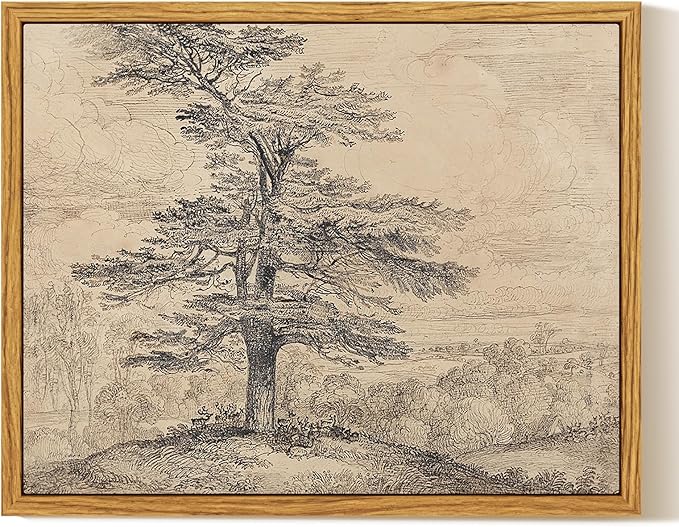 InSimSea Framed Canvas Wall Art, Neutral Sketch Tree Painting, Rustic Nature by InSimSeaArt