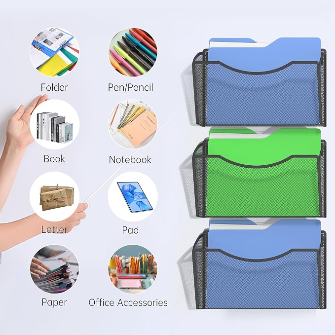 Gawerk Mesh Hanging Wall File Holders, Metal Vertical Wall Basket Mail Organizer - Image 4
