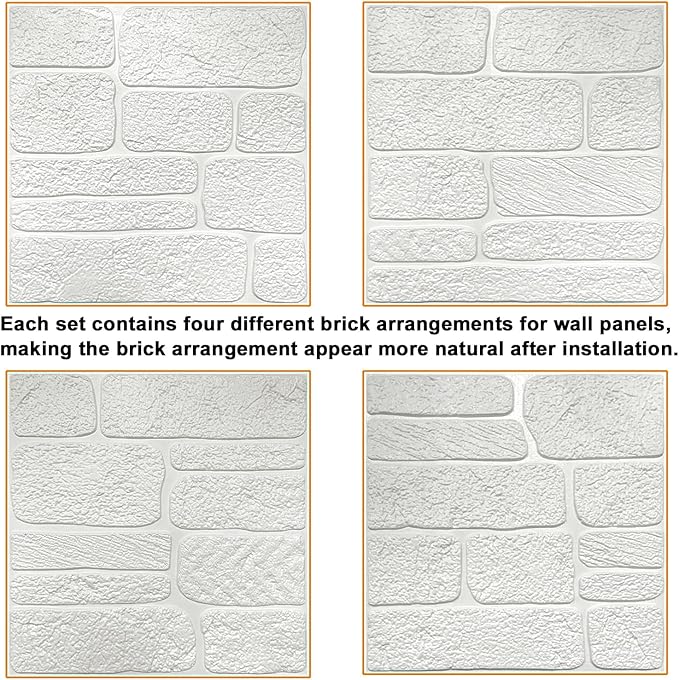 YU LI 3DH 3D Wall Panels Peel and Stick Faux Stone Wall Panel White 20-Pack - Image 7