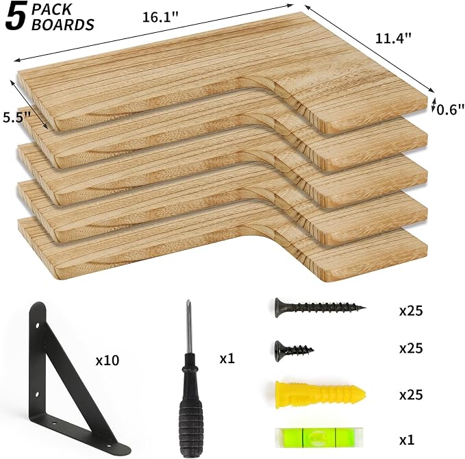 Fixwal Floating Shelves for Wall Set of 5, Rustic Wood Wall Mounted Corner - Image 2