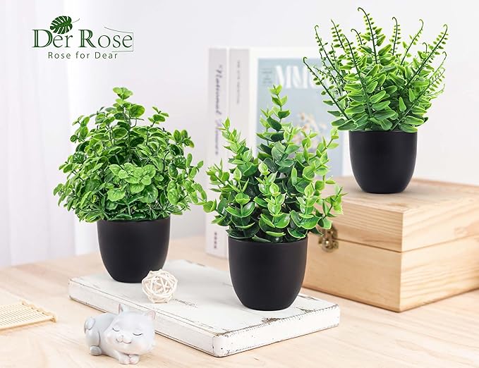 Der Rose Fake Plants 12 Pack Artificial Plants Small Faux Plants in Black Pot - Image 5
