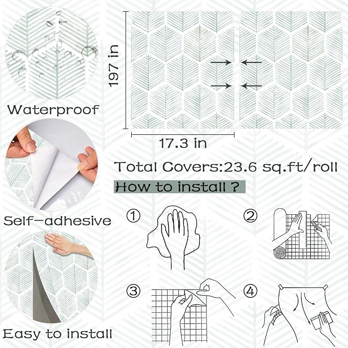 Modern Peel and Stick Wallpaper 17.3''×197'' Geometric Wallpaper Boho Contact - Image 3