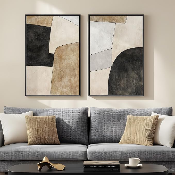 Framed Beige Black Abstract Wall Art - Image 3