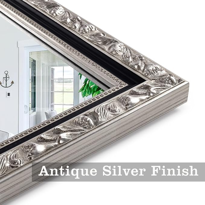 Large Antique Mirror, Rectangular Retro Vintage Silver Mirrors - Image 3