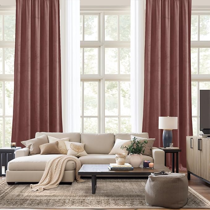 NICETOWN Wild Rose Velvet Curtains, Rod Pocket Velvet Drapes, Media Movie - Image 9