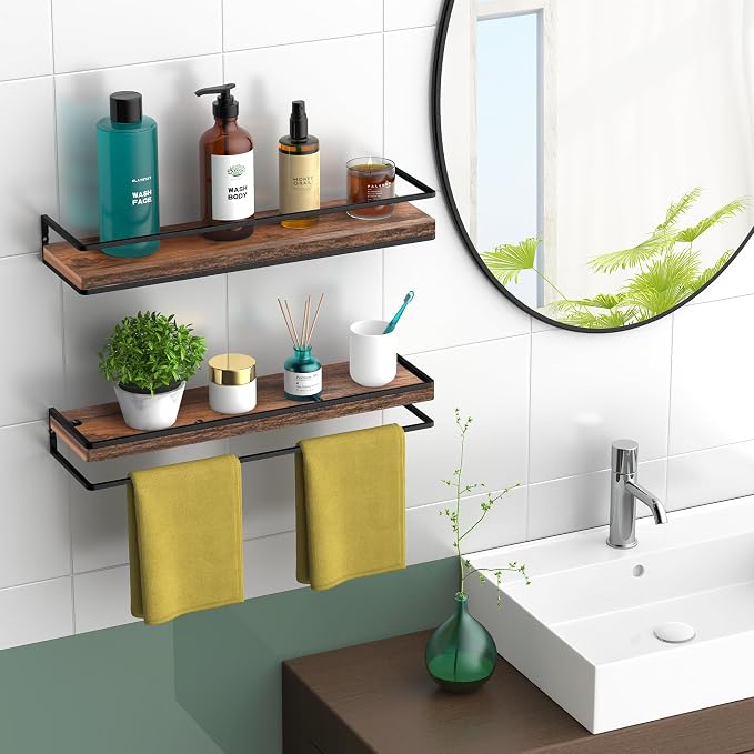 Meangood Floating Shelves Wall Mounted Set of 2, Rustic Wood Wall Storage - Image 2