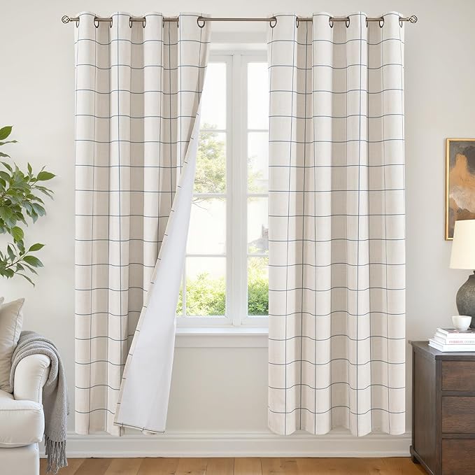 Lajode Navy Blue Linen Blackout Curtains by Lajode