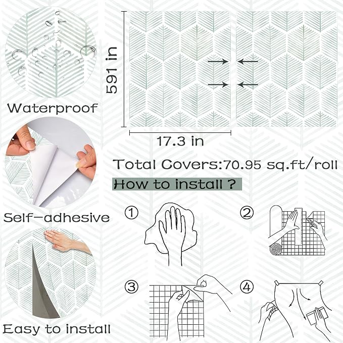 Modern Peel and Stick Wallpaper 17.3''×591'' Geometric Wallpaper Boho Contact - Image 3