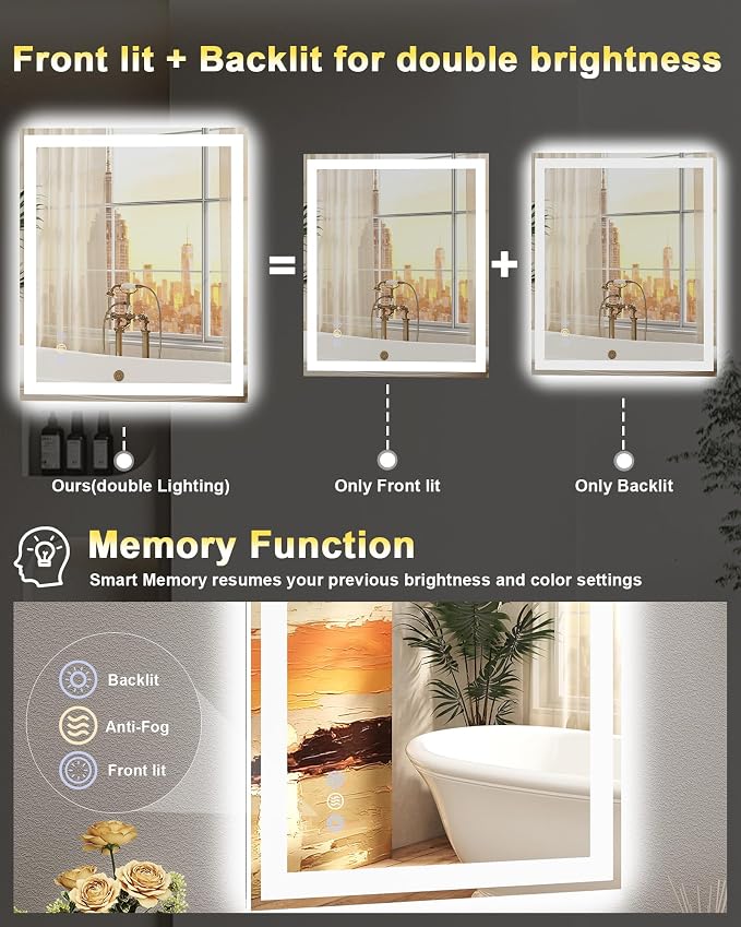 48x32 LED Bathroom Mirror with Lights, Super Bright Front & Backlit Vanity - Image 3