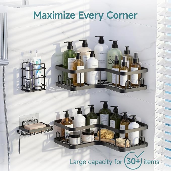 Veken Corner Shower Caddy 4-Pack, Advanced Rustproof Design, No Drilling - Image 2