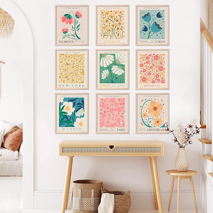 AnyDesign 9 Pcs Flower Market Decoration Matisse Wall Art Prints Floral Poster - Image 2