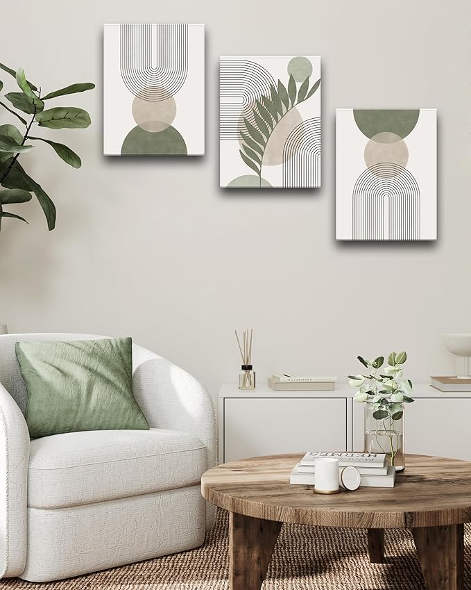 30x40CM Sage Green Boho Wall Art, Framed Canvas Bathroom Wall Art Pictures - Image 4