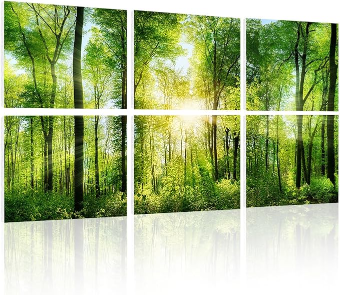 YPY Sound Proofing Panels for Walls Morning sunrise forest green trees: 6 Pack - Image 3