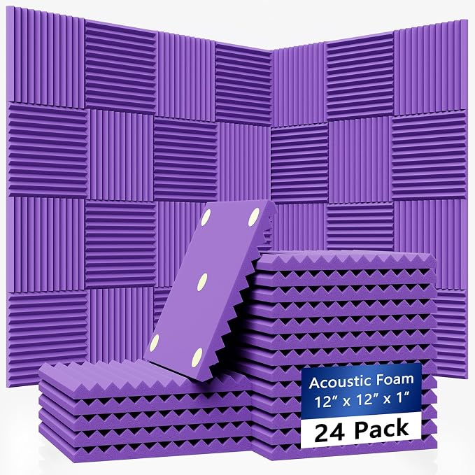 24 Pack Sound Proof Foam Panels|1"×12"×12" Quick-Recovery Soundproof Wall by Temgcuam