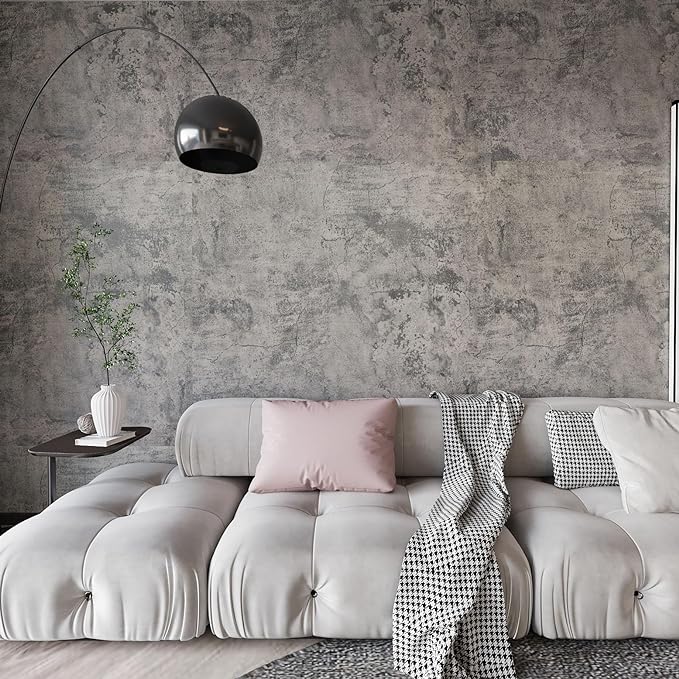 BAYYA Extra Wide Concrete Textured Wallpaper Peel Stick Light Grey Matte by BAYYAPeelandStickWallpaper