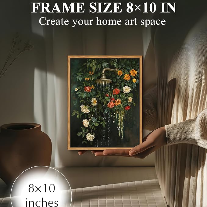 Floating Framed Floral Shower Wall Art, Vintage Botanical Flower Canvas Print - Image 8
