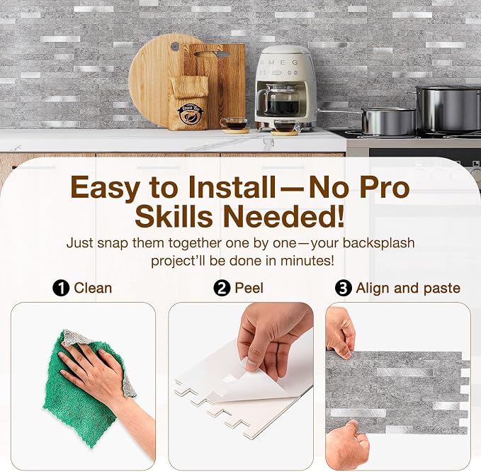 Peel and Stick Backsplash Tile Waterproof Removable PVC Wall Sticker 3D Faux - Image 5