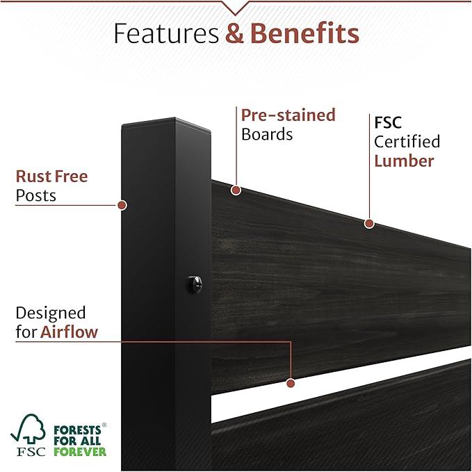 5ft H x 3.2ft W No Dig Charcoal Wood Privacy Screen, Great to Hide Trash Cans - Image 3