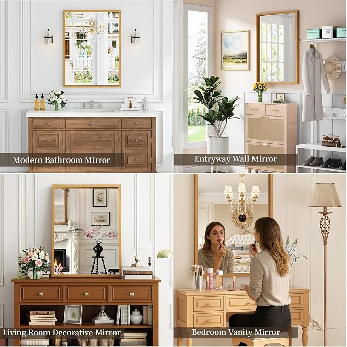 Syndra Natural Wood Frame Bathroom Mirror, 30x40'' Modern Vanity Mirror - Image 5
