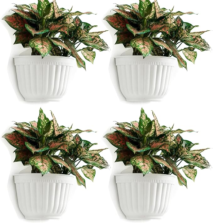 4 Pack White Wall Planter Pots Vertical Living Wall Hanging Planters Wall by OrimercGarden