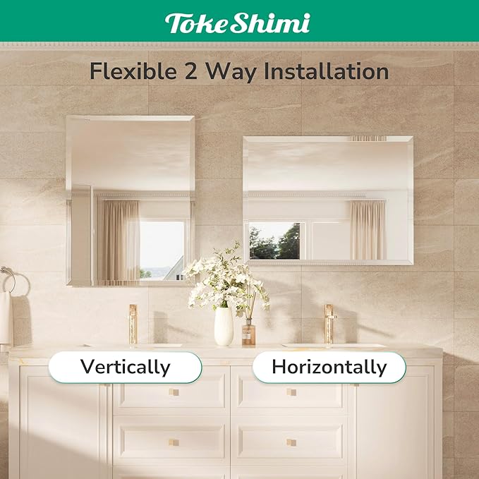TokeShimi 72x36 Bathroom Mirror Frameless, Tempered 1" Beveled Edge Bathroom - Image 7