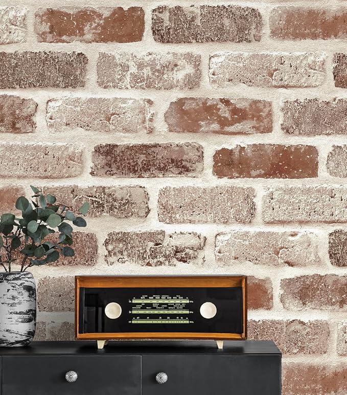 NextWall Washed Faux Brick Peel and Stick Wallpaper - Image 4