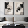 Framed Neutral Abstract Floral Wall Art, 2 Piece Black and Beige Minimalist by Cuspin