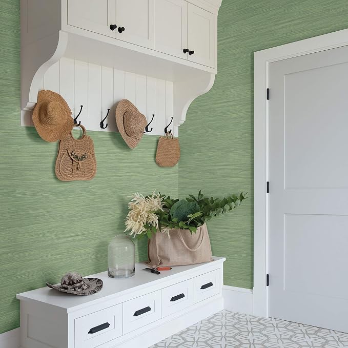 Chesapeake 3120-256017 Waverly Green Faux Grasscloth Wallpaper - Image 2
