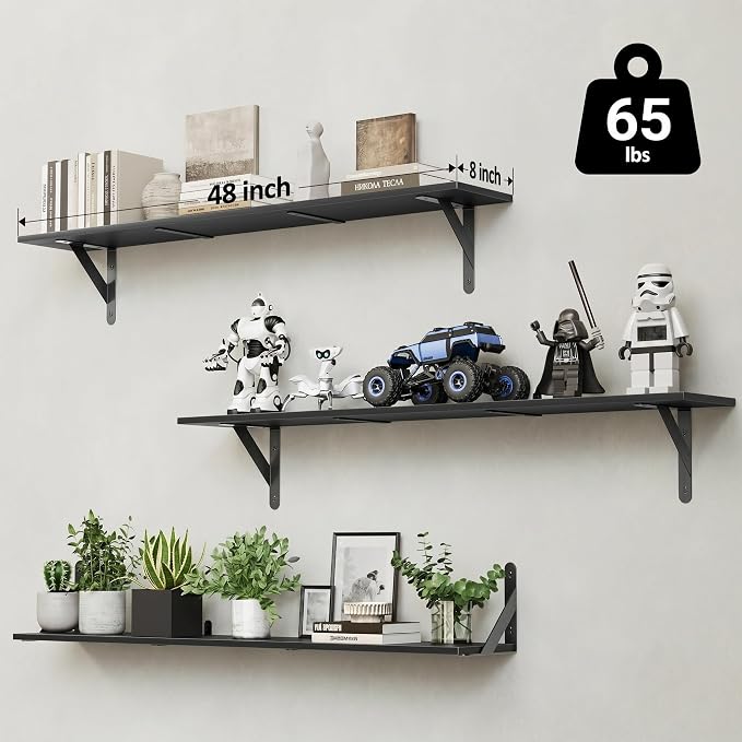 WOPITUES Floating Shelves for Wall 48″W x 8″D, Long Wall Mounted Shelves Set of - Image 3