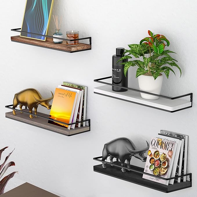 Meangood Floating Shelves Wall Mounted Set of 2, Rustic Wood Wall Storage - Image 6