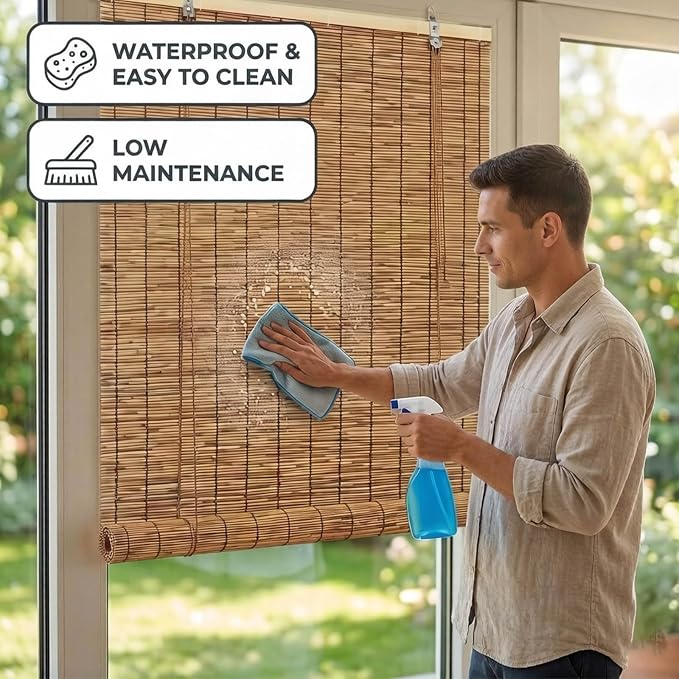 Bamboo Roller Shades for Outdoor Patio, Waterproof Sun Shades Privacy Blinds - Image 4