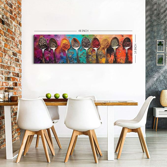 Colorful Spices Seasoning Spoon Canvas Wall Art Kitchen Wall Decor Large - Image 2