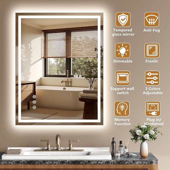 28x36 Inch LED Lighted Bathroom Mirror - Image 2
